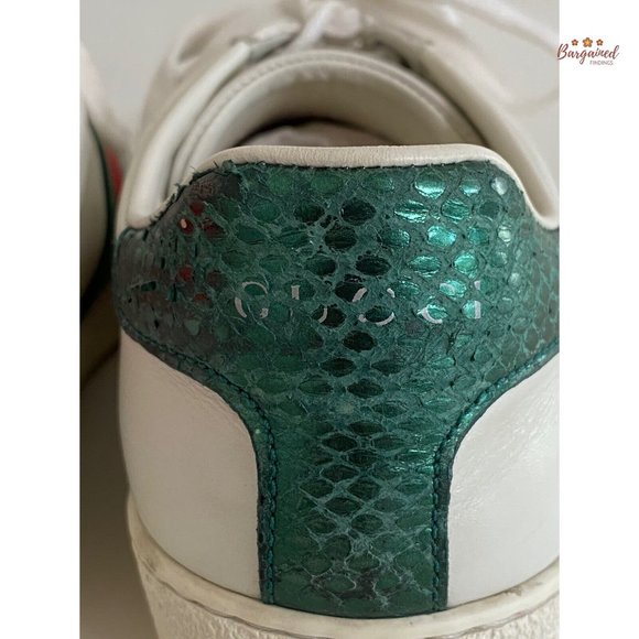 Authentic GUCCI White Leather Ace Heart Embroidered Web Low Top Sneakers 36/6 G - Picture 5 of 13
